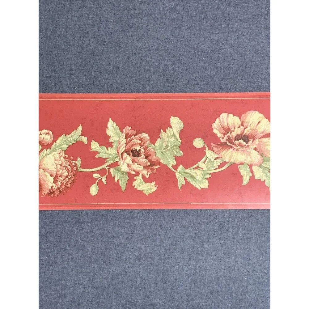 Vintage Red Imperial Wild Poppies wallpaper border 9” x 15’